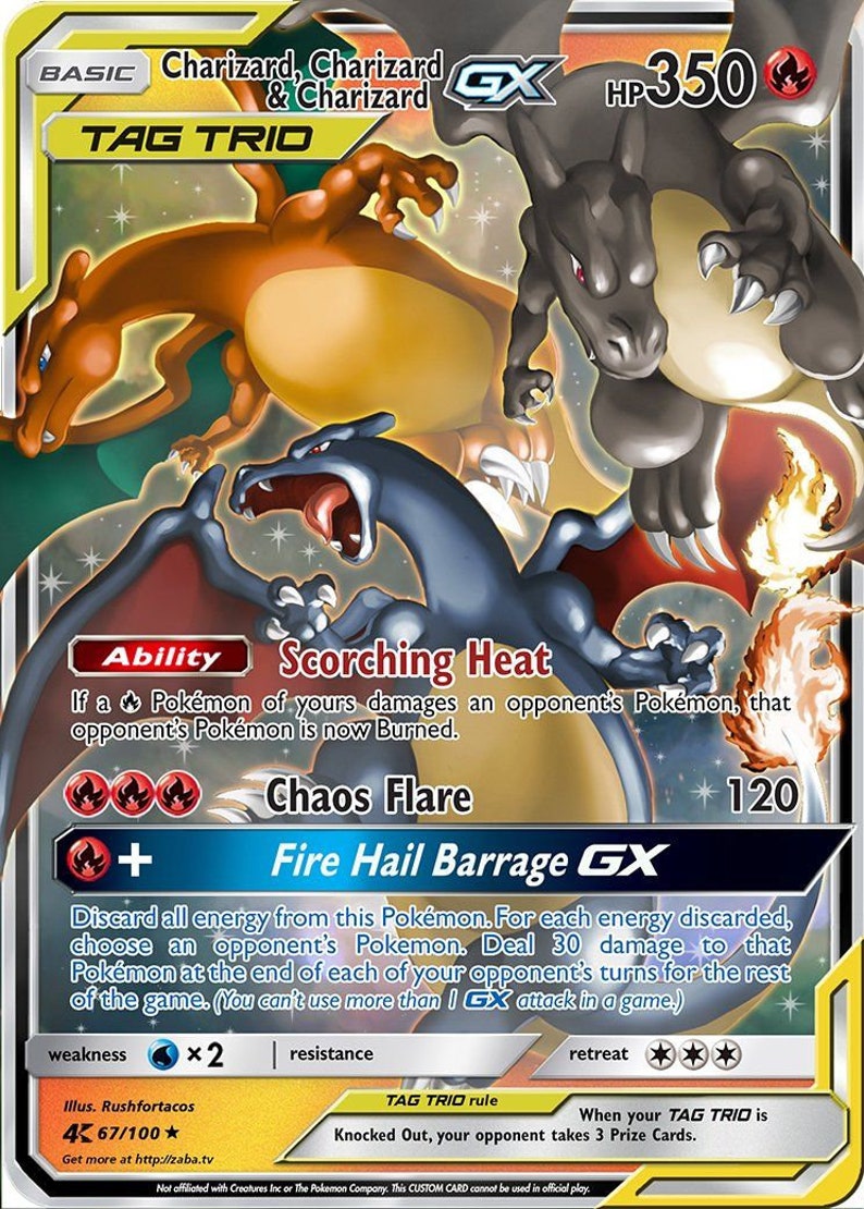 Charizard Trio Shiny Mega Tag Team Ultra rare Custom Pokemon Etsy