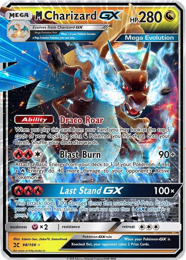 Mega Charizard GX Custom PROXY Pokemon card Hand-Made | Etsy