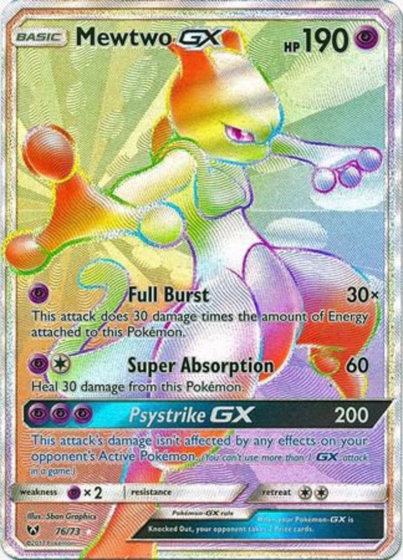 Pokemon Rainbow zeldzame Mewtwo GX 76/73 Hyper Rare Full Art Etsy