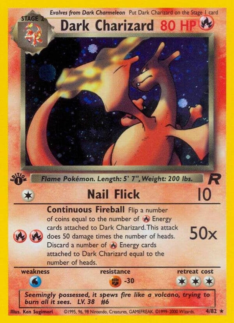 Dark charizard 1st edition 482 team rocket pokemon card handmade