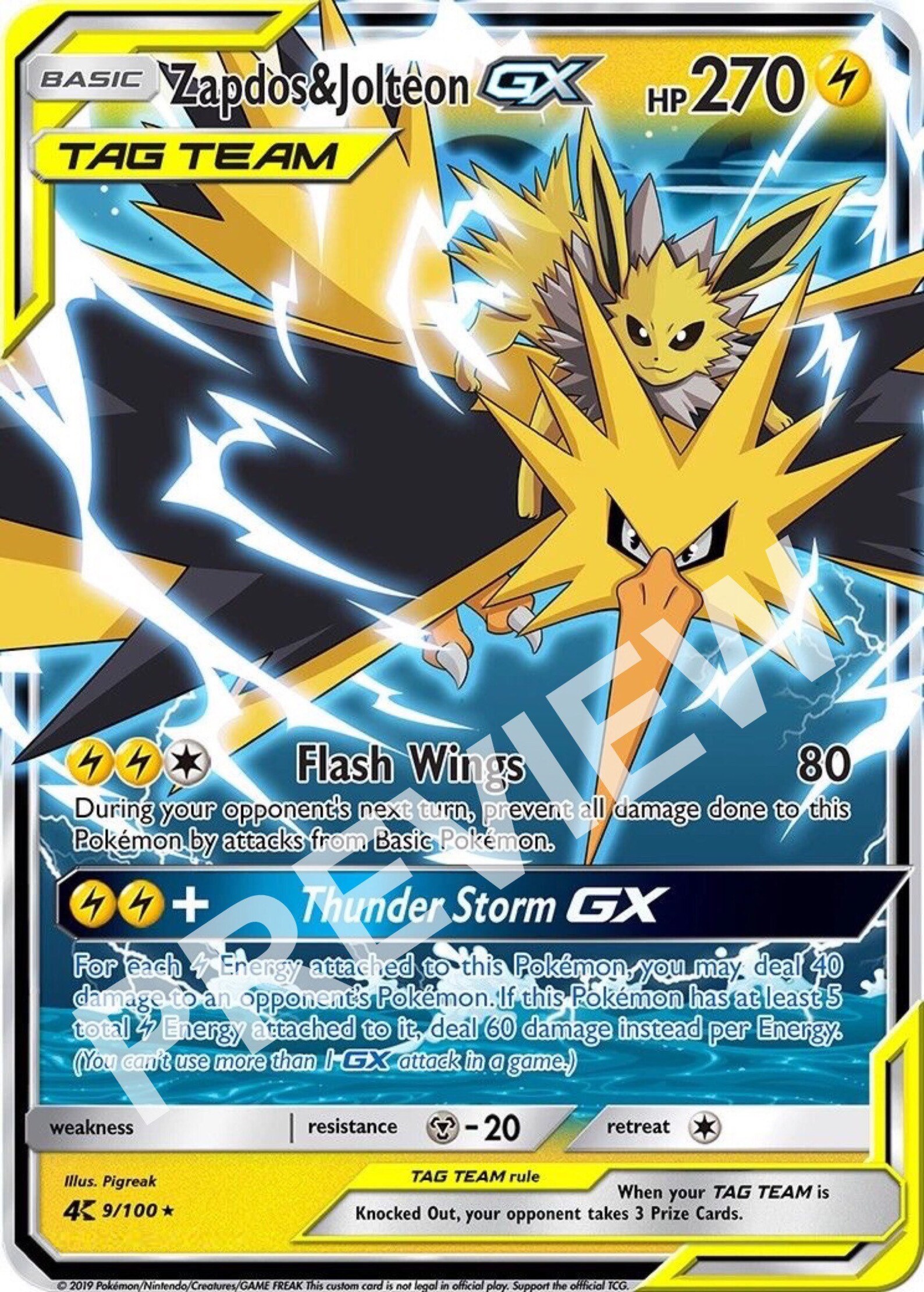 Zapdos & Jolteon GX Custom Made Tag Team Pokemon card One Off Etsy
