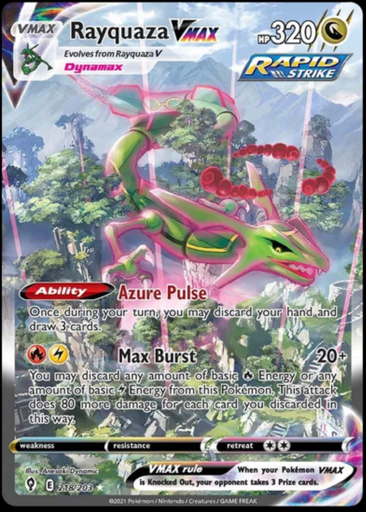 Rayquaza VMAX Evolving Skies Alt Art Secret Rare 218/203 | Etsy