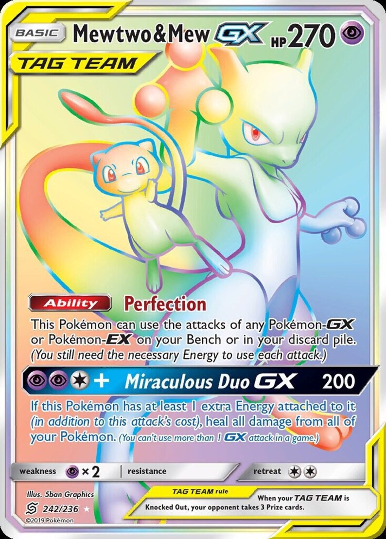 Mewtwo Mew TAG TEAM Rainbow Secret Rare 242 236 Unified Etsy
