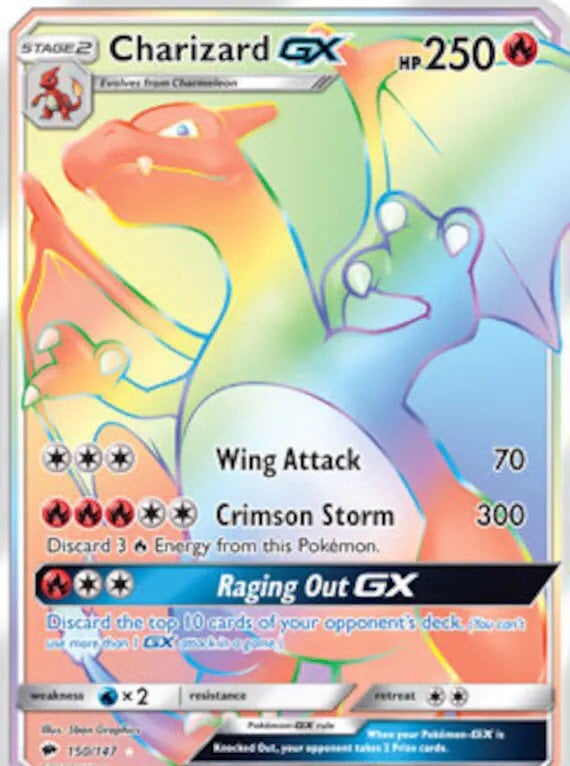 Charizard Gx Rainbow Burning Shadows 150 147 Hyper Rare Full Etsy Nederland