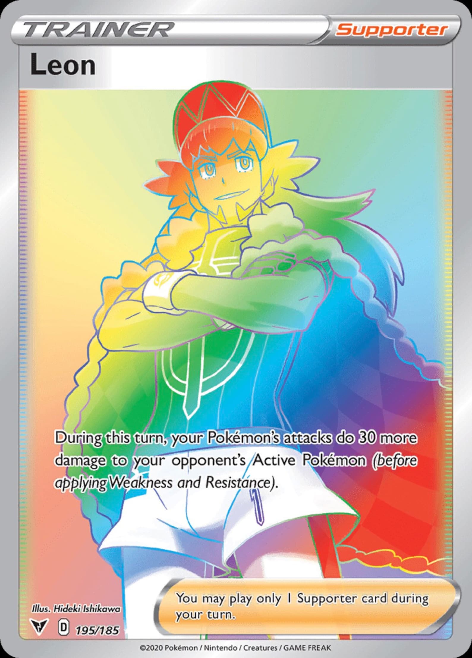 Leon Full Art Trainer Rainbow Rare Full Art 195/185 Vivid Etsy
