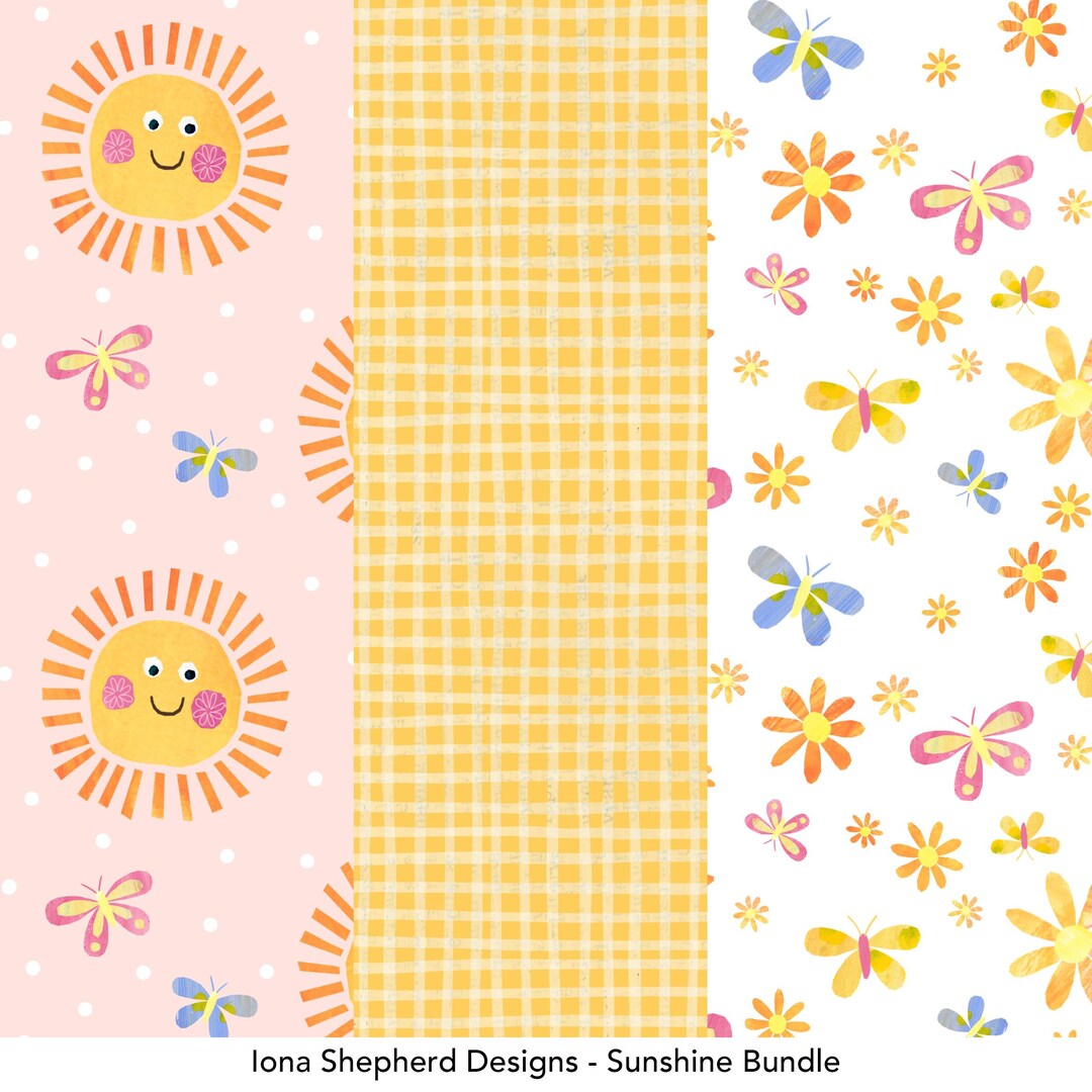 Sunshine and Butterflies Bundle Seamless Pattern - Fabric, Wallpaper ...