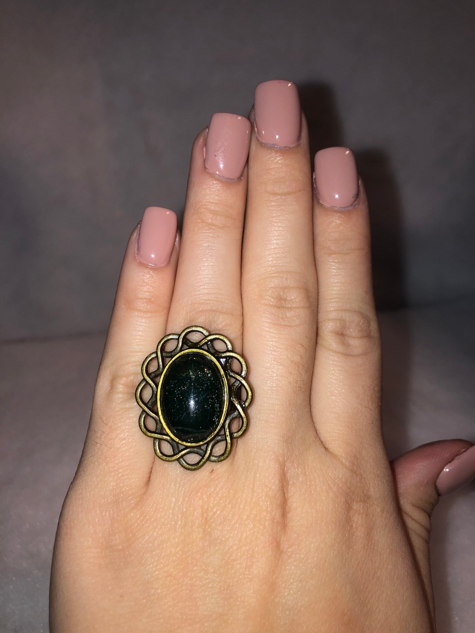 Dark Green Stone Ring Etsy