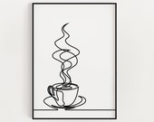 Line Drawing, Kitchen Print, Coffee Tea Art, Line Art, Minimalistic Prints, Wall Art, Home Decor