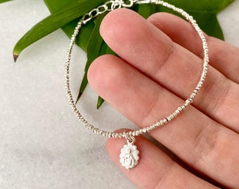 Sterling Silver Sacred Heart Bracelet | Dainty Catholic Charm Jewelry