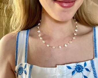 14k Gold Filled Baroque Pearl Necklace | Vintage Inspired Layering Choker | Jewelry for Women