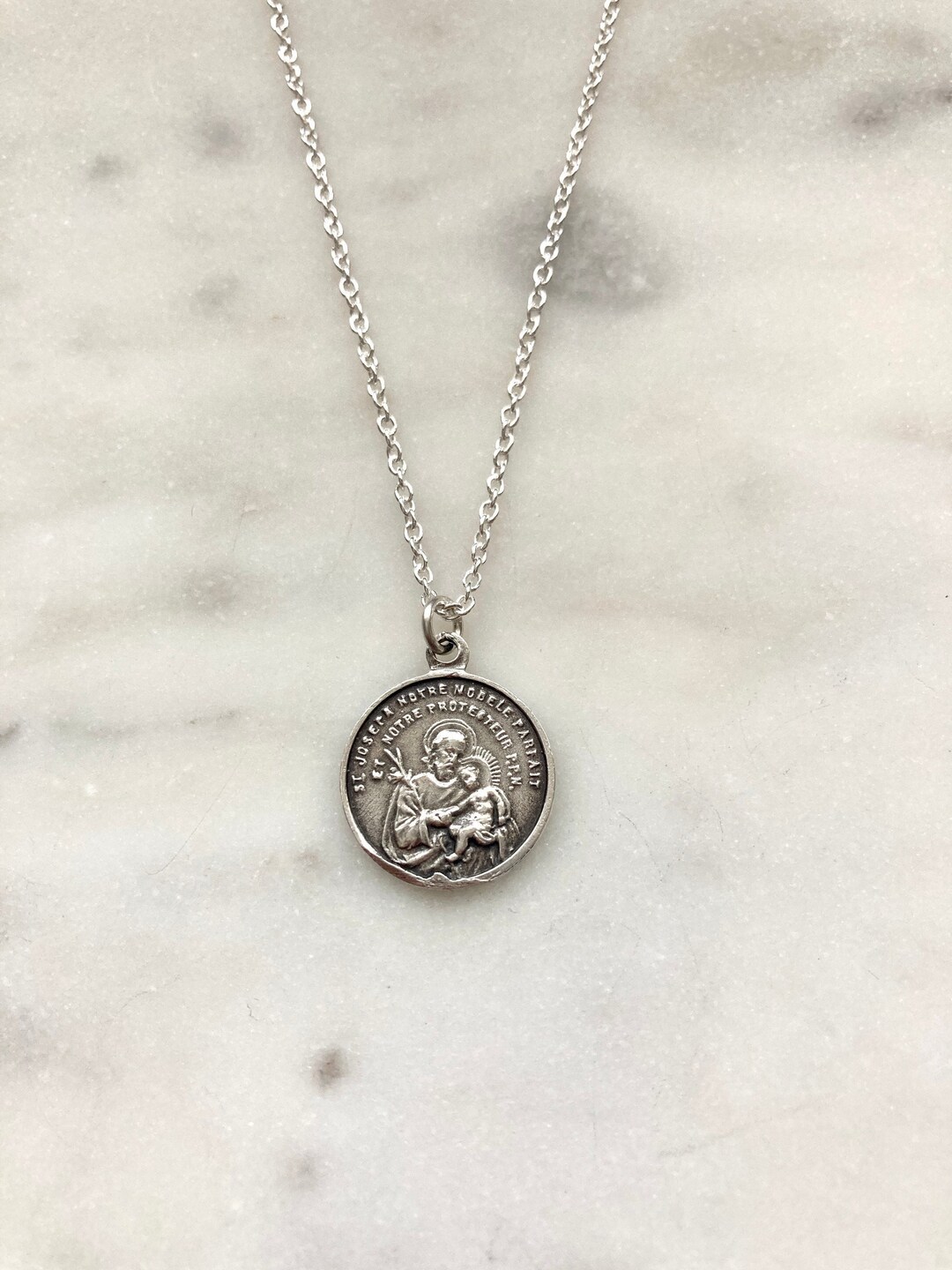 St. Joseph Necklace Sterling Silver Etsy