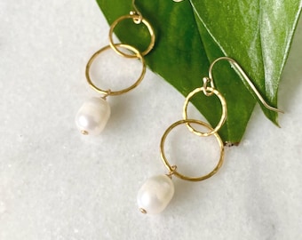 Gold Filled Freshwater Pearl Hoop Earrings | Dangle Drop Jewelry