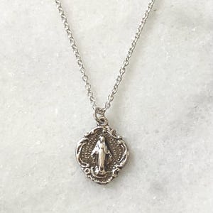 Miraculous Medal Necklace - Sterling Silver - Catholic Patron Saint Medal Necklace - Dainty Small Silver Chain - Antique Reproduction