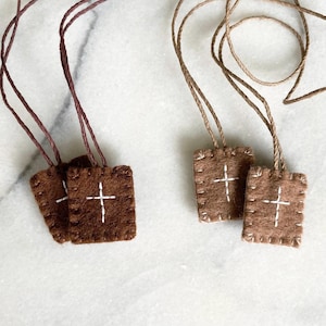 Hand Embroidered Wool Scapular: Minimalist Catholic Gift