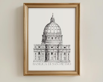 Basilica of Saint Peter Printable Artwork | Catholic Religious Home Decor | Italian Architecture Poster | Black and White Picture of Vatican