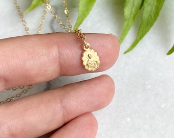 Mini Gold Sacred Heart of Jesus Necklace | Small Dainty 14k Medal | Catholic Jewelry for Women | Baptism Gift for Baby | First Communion
