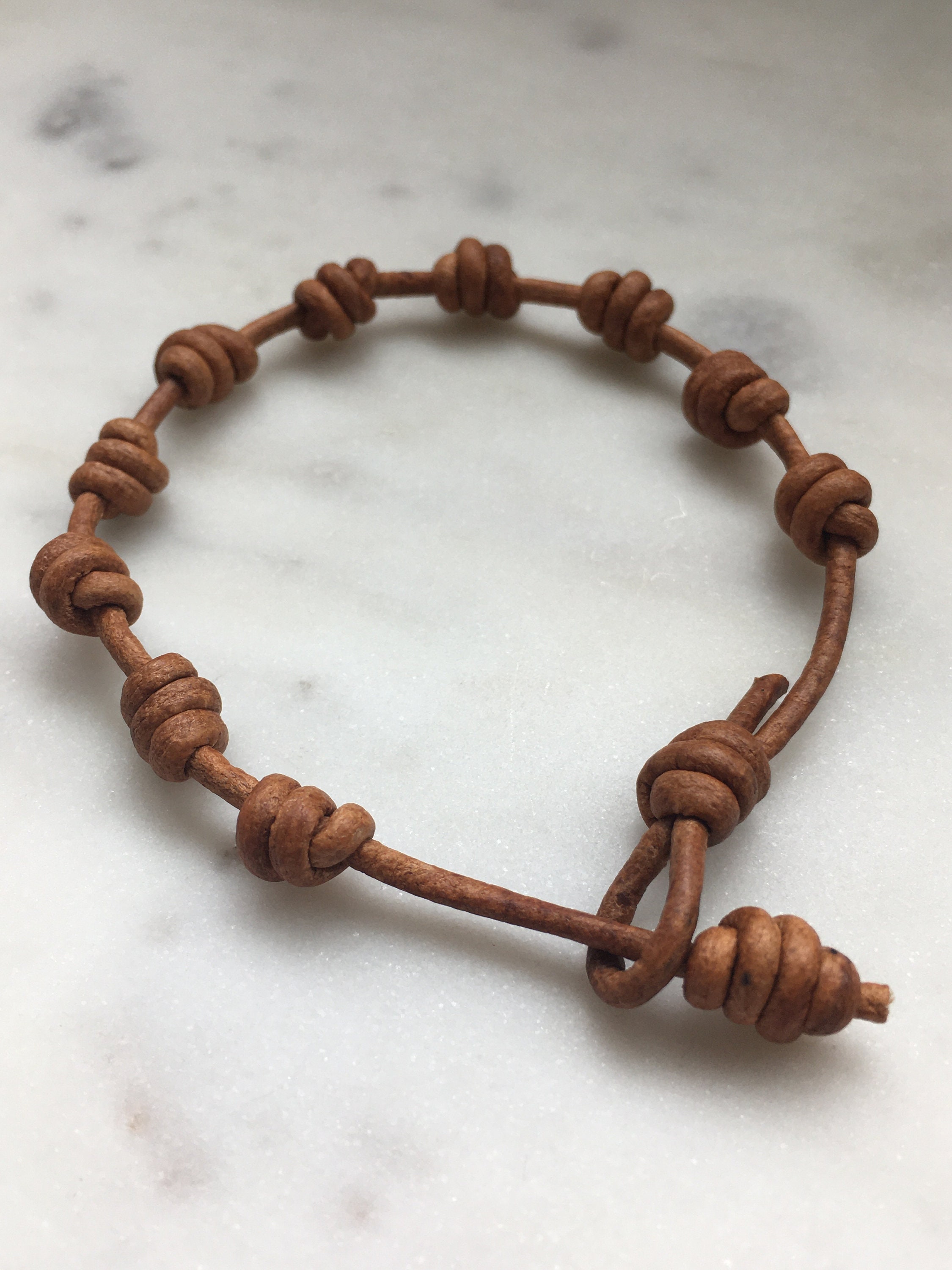 Leather Knotted Rosary Bracelet 