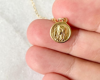 Gold Our Lady of Sorrows Necklace | Sorrowful Mother Mary Medal in 14k Gold | Mater Dolorosa Pendant | Catholic Jewelry | Christmas Gift