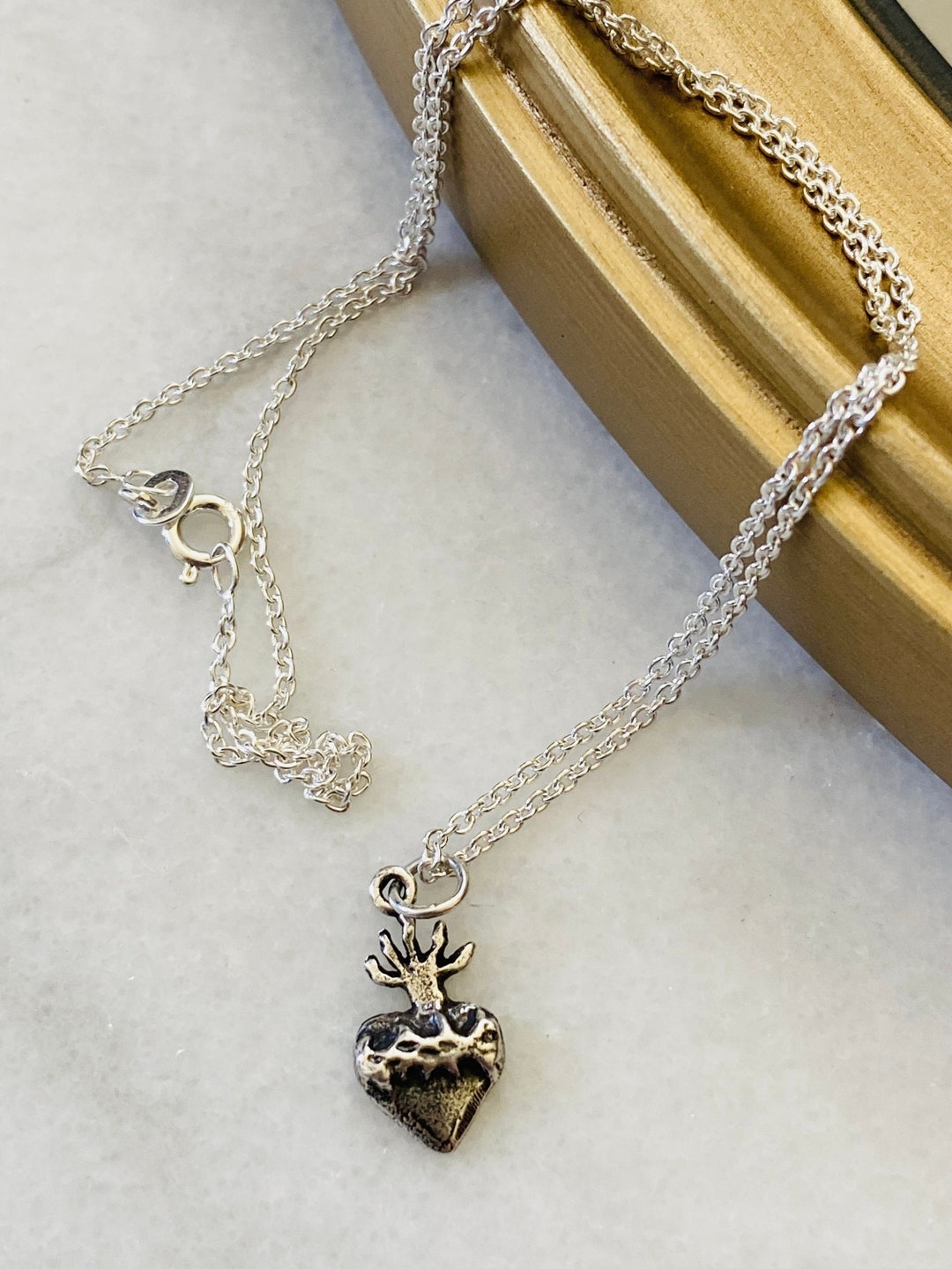 Sacred Heart of Jesus Necklace Sterling Silver Catholic Patron Saint ...