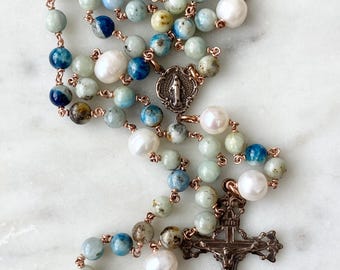 Catholic Rosary | Wire-Wrapped Rosary with Miraculous Medal | Religious Gift for Women | Baby Baptism Gift | First Communion Present