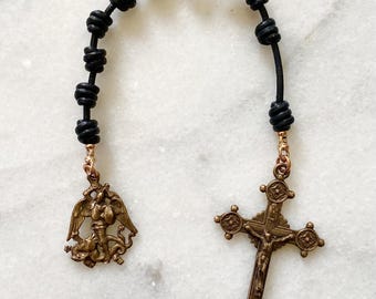 Saint Michael the Archangel Single Decade Pocket Rosary | Hand Made Catholic Tenner | Protection Medal for Boys | Catholic Gift for Men