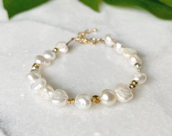 Freshwater Nugget Pearl Bracelet: Sterling Silver & Gold Vermeil Accent Beads