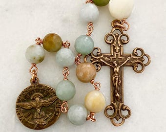 Catholic Single Decade Pocket Rosary | Holy Spirit Tenner | Colorful Jade Bead | Small One Decade Rosary for Women | Confirmation Gift