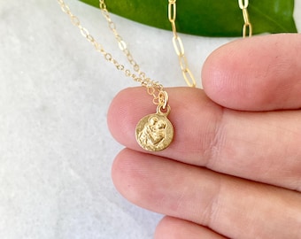 Gold Saint Anthony of Padua Necklace | Tiny 14k Anthony Medal | Catholic Jewelry for Pregnant Mother | Patron of Infertility | Confirmation