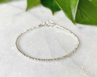 Dainty Sterling Silver Beaded Bracelet | Handmade Stacking Layering Jewelry for Women