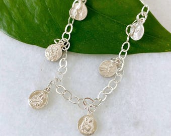Catholic Charm Bracelet in Sterling Silver | Bracelet with Saint Charm Medals | Sacred Heart of Jesus Jewelry | Saint Therese | St Anthony