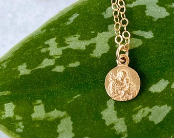Saint Joseph Gold Necklace | Catholic Gift | 14k Solid Gold Medal | Gold Vermeil
