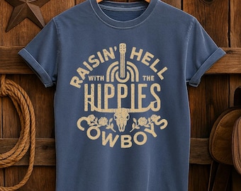 Raisin Hell Hippies Cowboy Garment Dyed Western Graphic T shirt