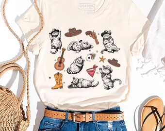 Western Cowboy Cats Graphic T Shirt