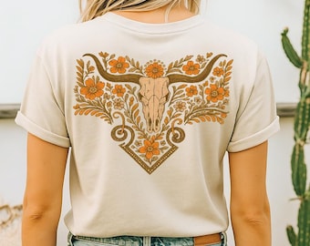 Western Floral Front and Back Graphic T Shirt