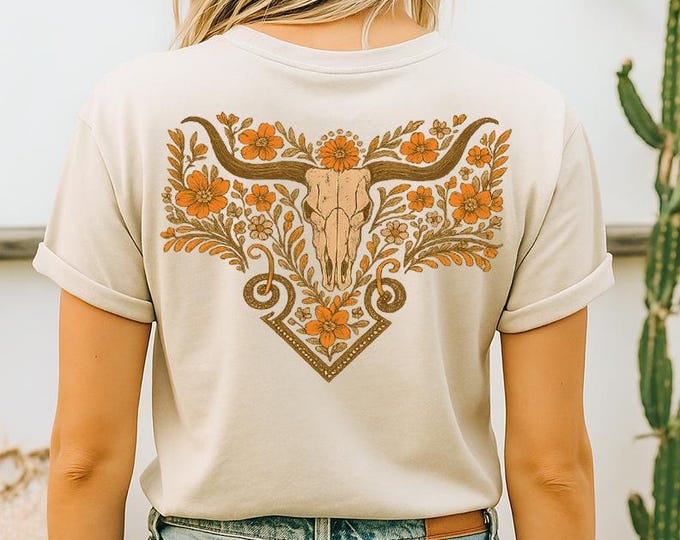 Featured listing image: Western Floral Front and Back Graphic T Shirt