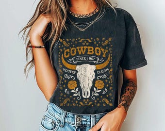 Paisley Cowboy Garment Dyed Graphic T Shirt