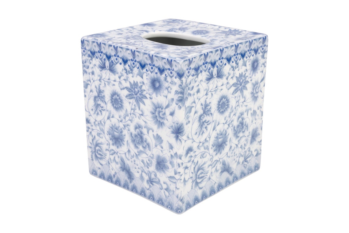 Blue and White Floral Theme Porcelain Tissue Box Holder Etsy