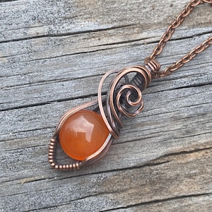 Carnelian Necklace for Women, Copper Wire Wrapped Pendant, Calming Crystal Necklace, Metaphysical Jewelry, Mothers Day Gift for Friend