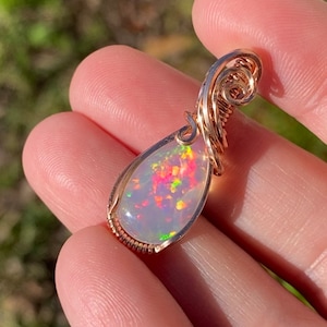 Opal Necklace Rose Gold, 14k Rose Gold Filled Pendant, Wedding Necklace for Brides, Mothers Day Gift for Wife, Fire Opal Jewelry