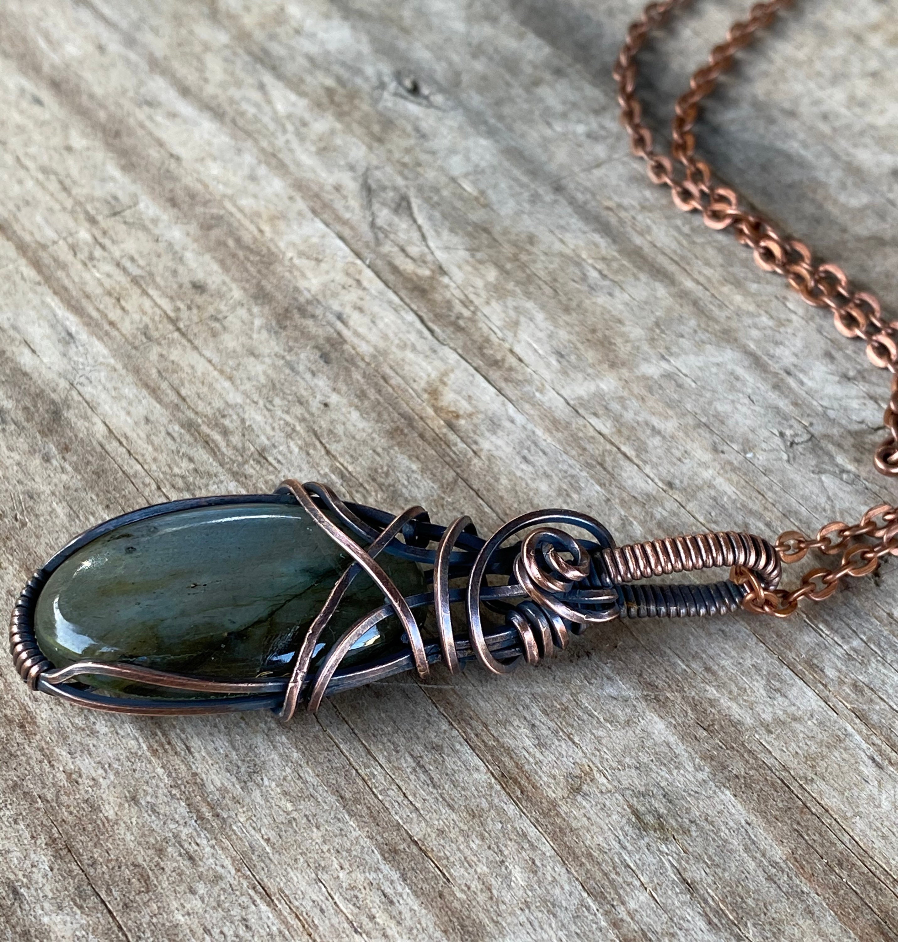 Green Labradorite Necklace Wire Wrapped Pendant Copper Wire | Etsy