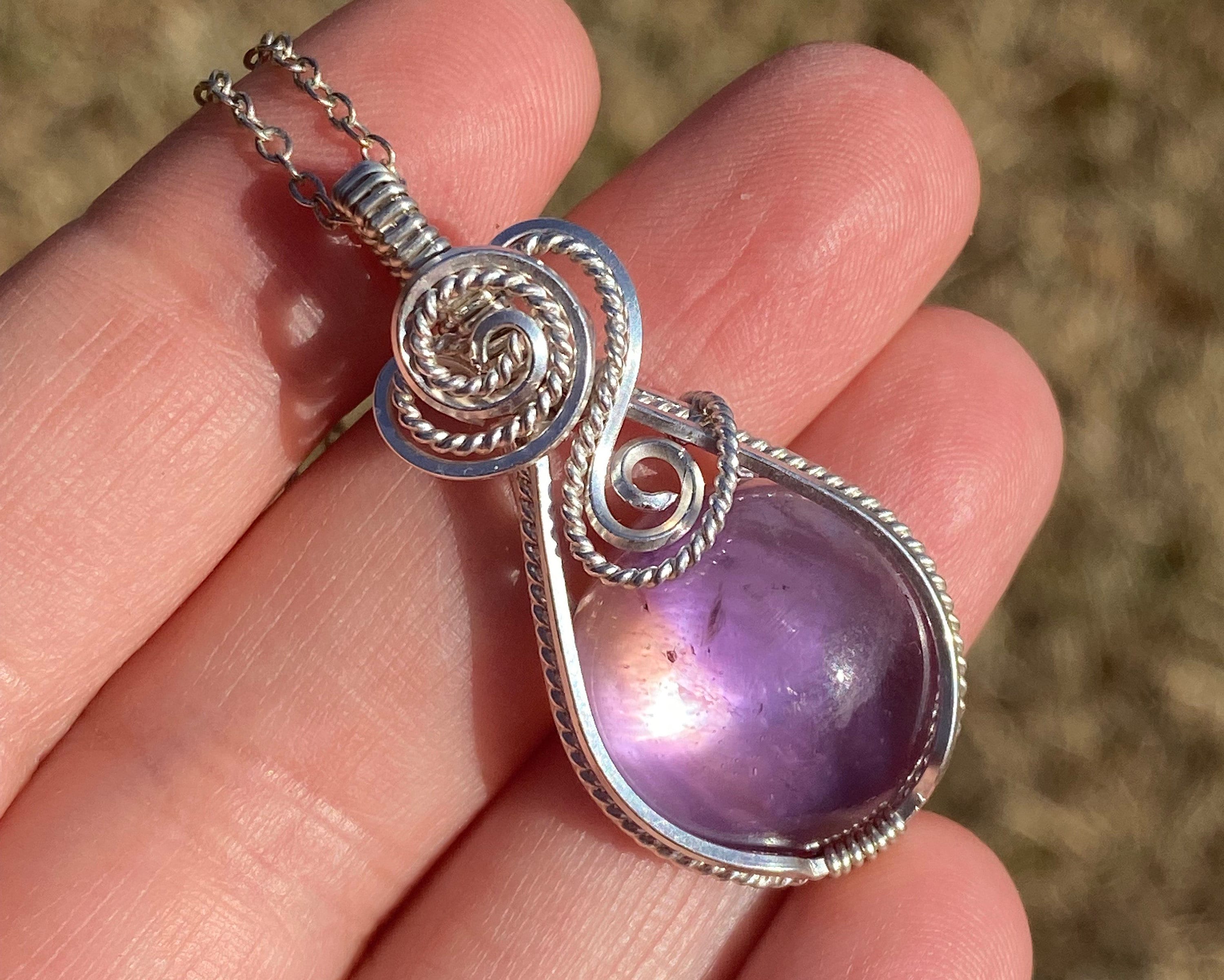 Amethyst Necklace Wire Wrapped Pendant 