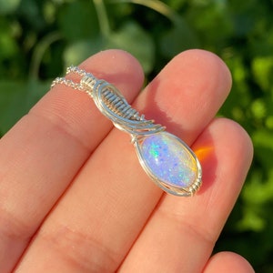 Ethiopian Opal Pendant, Sterling Silver Wire Wrapped Pendant, Mothers Day Gift for Wife, Pinfire Opal Jewelry, Wedding Necklaces for Bride