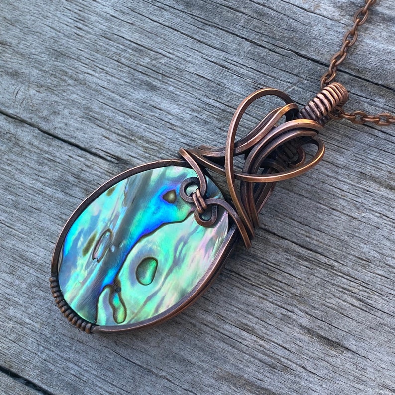 Abalone Shell Pendant Necklace, Copper Wire Wrap Pendant, Best Friend ...