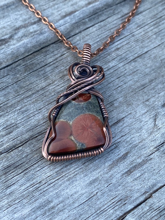 Peanut Obsidian Pendant, Copper Wire Wrap Jewelry, Empath