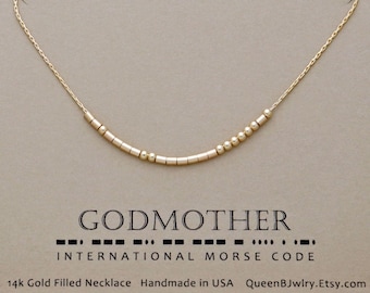 Godmother Gift: Custom Morse Code Necklace, 14k Gold Filled or Sterling Silver
