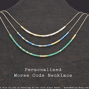 Custom Morse Code Necklace, Choose Your Own Secret Message, Dainty Necklace with Tiny Glass Beads, Morse Code Jewelry Gift for Her