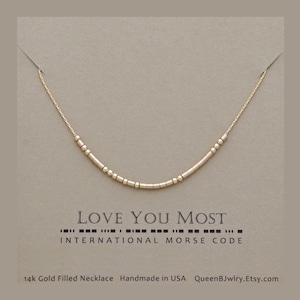 Custom Morse Code Necklace Personalized Jewelry Gift, 14k Gold Filled or Sterling Silver