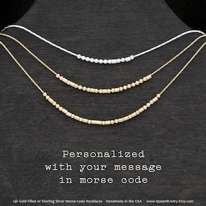 Custom Morse Code Necklace, Personalized Morse Code Hidden Message Jewelry, Dainty Necklace Gift for Her, Gold Fill or Sterling Silver
