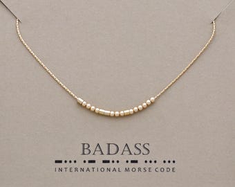 Badass Necklace, Customizable with your Hidden Message in Morse Code | 14k Gold Filled or Sterling Silver options