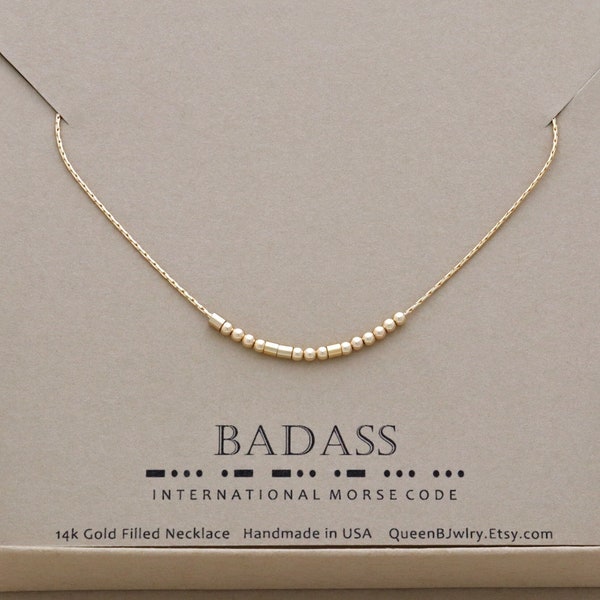 Badass Necklace Custom Morse Code Jewelry Gift for Badass Mom, Badass Auntie, Badass Sister, Badass Bestie Sterling Silver or 14k Gold Fill